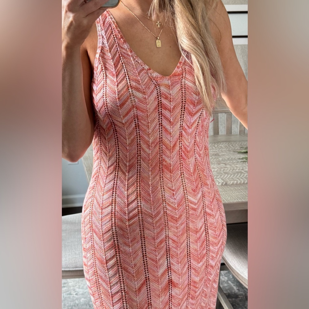 Summer Vacation Orange Chevron Crochet MIDI Dress - Picture 7 of 14